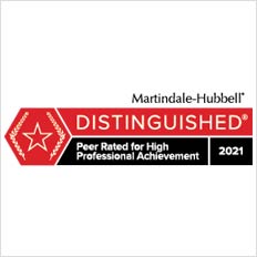 Martindale Hubbell distinguished Peer Rated For High Professional Achievement 2021