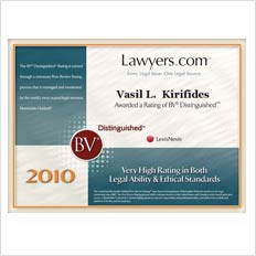 Lawyers.com Vasil L. Kirifides Awarded a Rating of BV Distinguished LexisNexis 2010