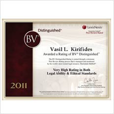 BV Distinguished LexusNexis Vasil L. Kirifides Awarded A Rating of BV Distinguished Very High Rating 2011